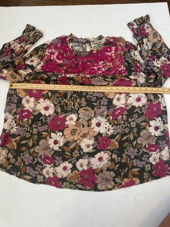 SAVANNA JANE NWT 2X Smokes Floral Yoke Blouse - Pink Floral - Picture 5 of 9